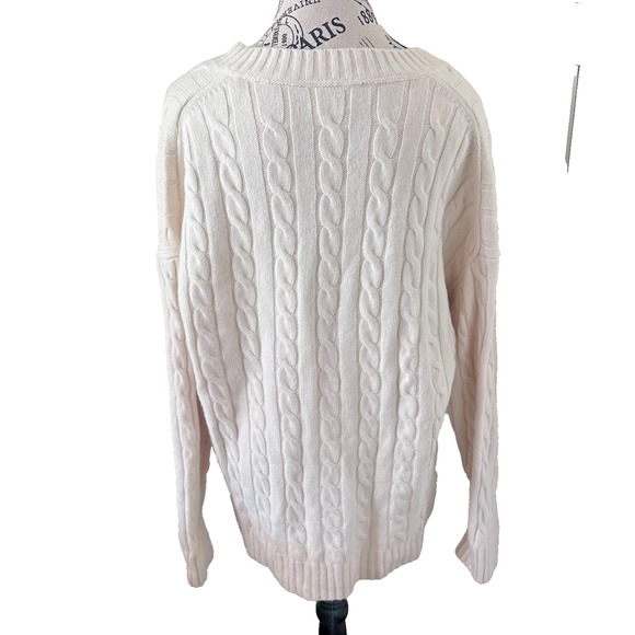 Sunday Best Cable Knit Wool Blend Sweater Ivory V-Neck Pullover SzS SoftNeutral - Picture 3 of 10